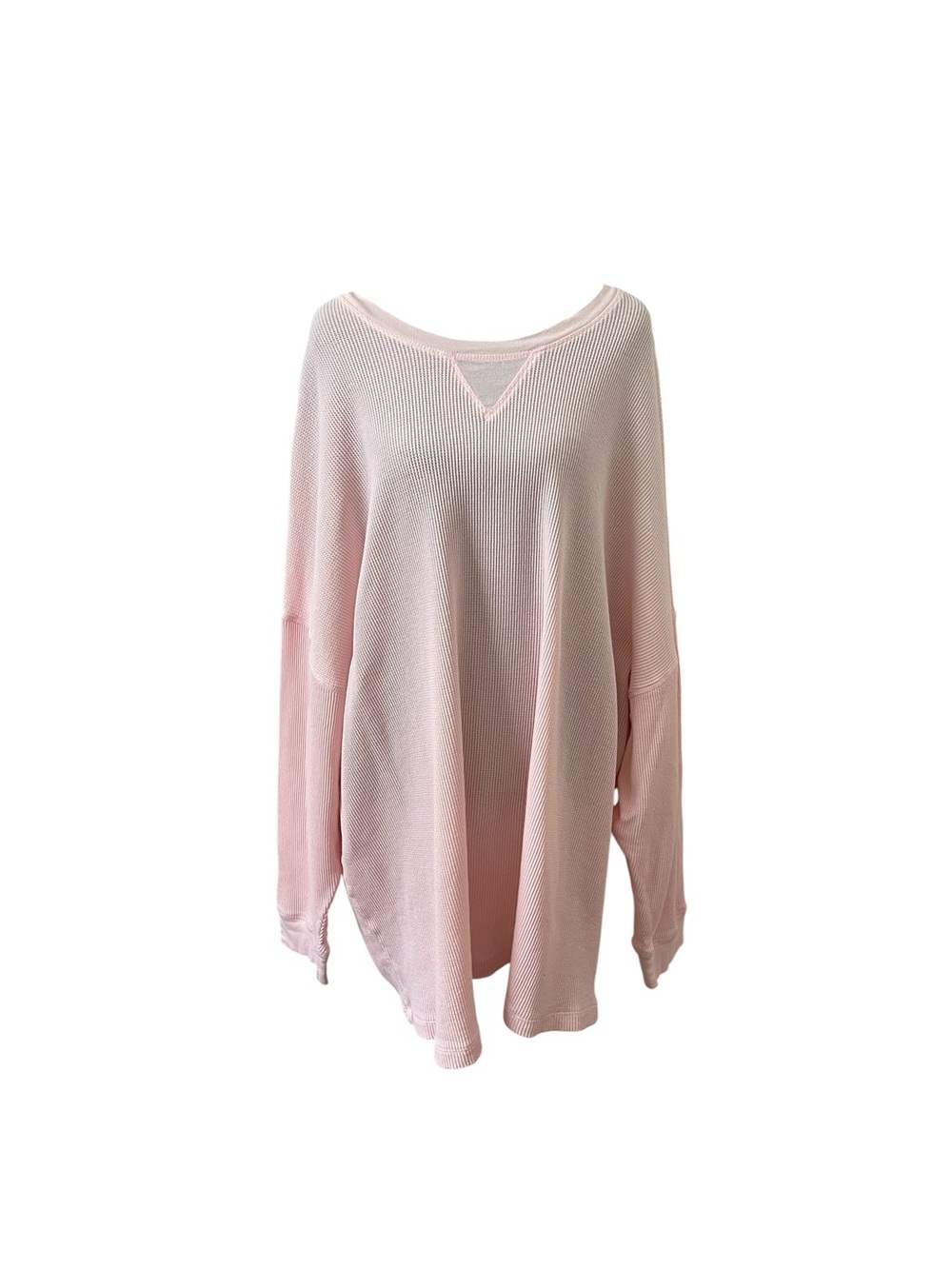 Free People Relaxed Waffle Knit Pullover in Pale Pink